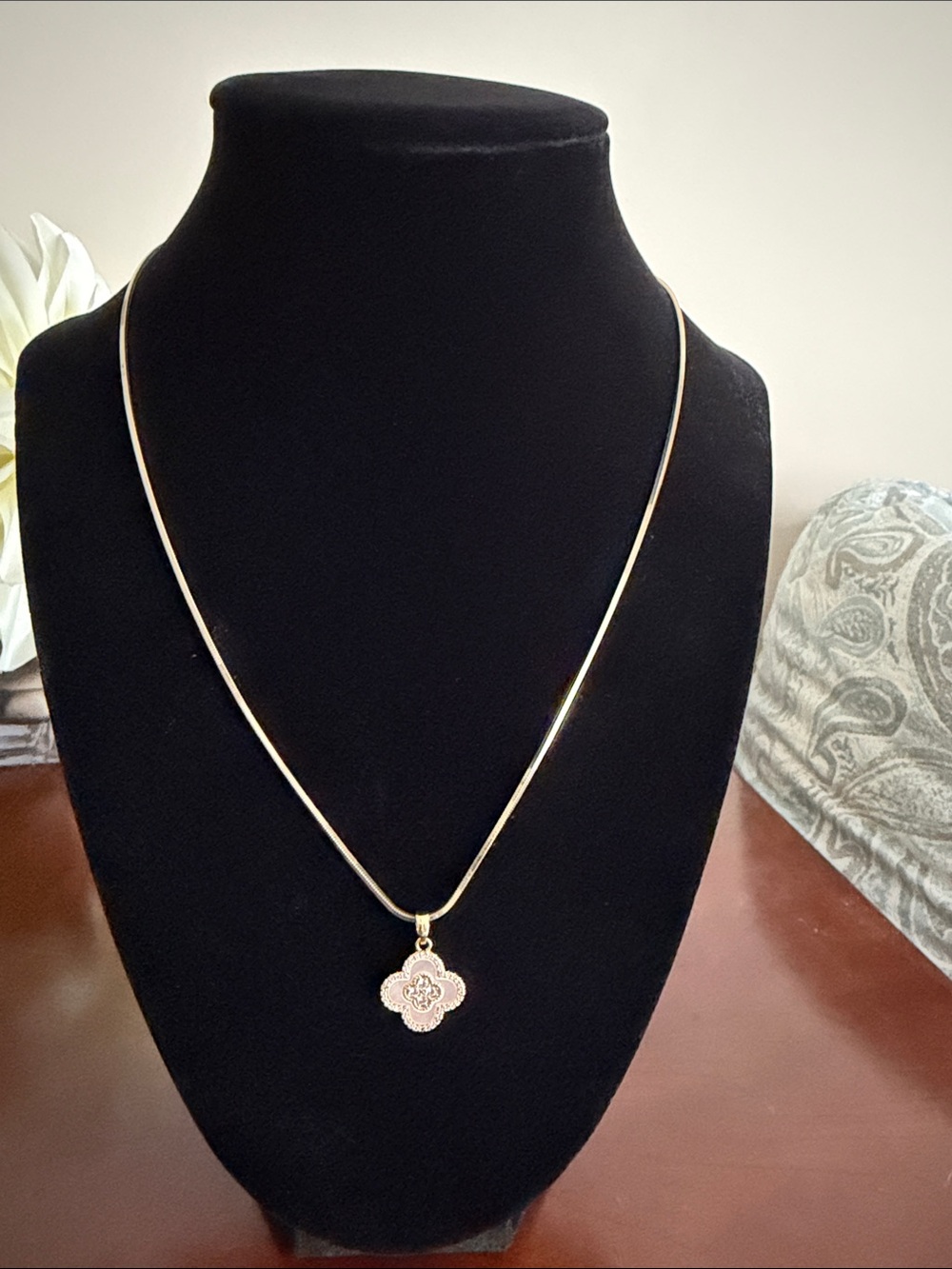 Gold Pendant Necklace with Clover Motif - Women's Jewelry